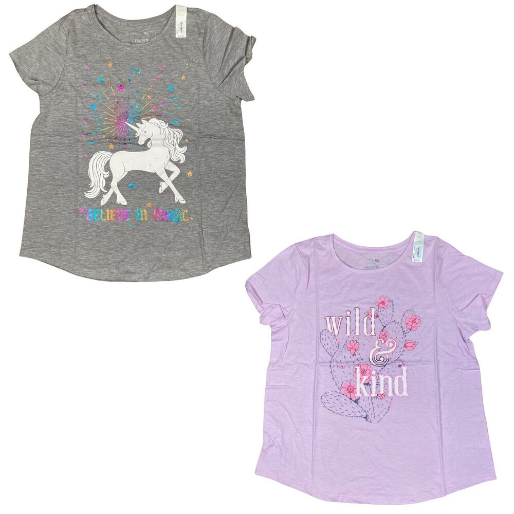 NWT 2 Piece So Favorite Graphic Kids Tee Shirt Girls Size 18 Plus Curved Hem